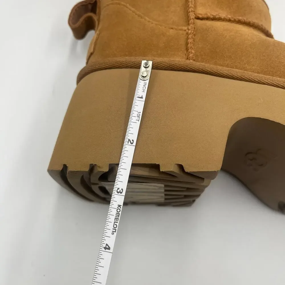 UGG Platform Ankle Boots Classic Ultra Mini New Heights Fur Lined Chestnut Sz 8